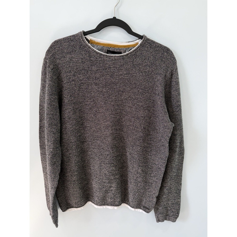 Denim & Flower Ricky Singh Men Sweater Large Gray Knit Crewneck Casual Shirt